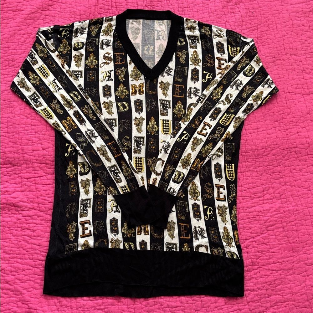 Versace Black and Gold Knit  silk Pullover, L
